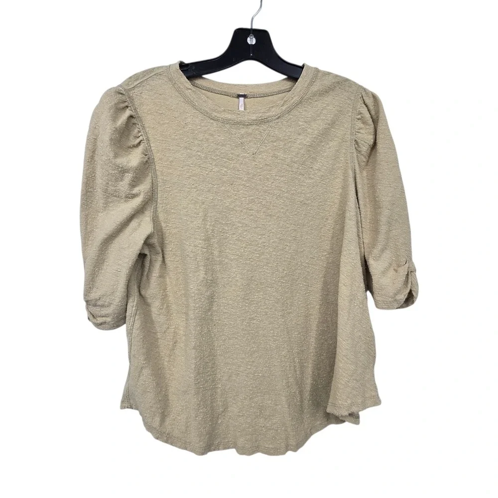 Free People Just A Puff Top Women's SM Beige Nubby Linen Cotton Natural Neutral‎